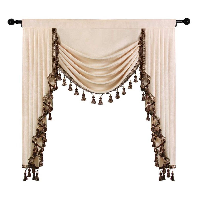 ELKCA Beige Chenille Window Curtains Valance for Living Room Waterfall Valance for Bedroom,Rod Pocket (W39 Inch, 1 Panel) - Image 2